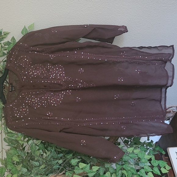 Betty B Brown Sequined Sheer Tunic - Picture 1 of 7